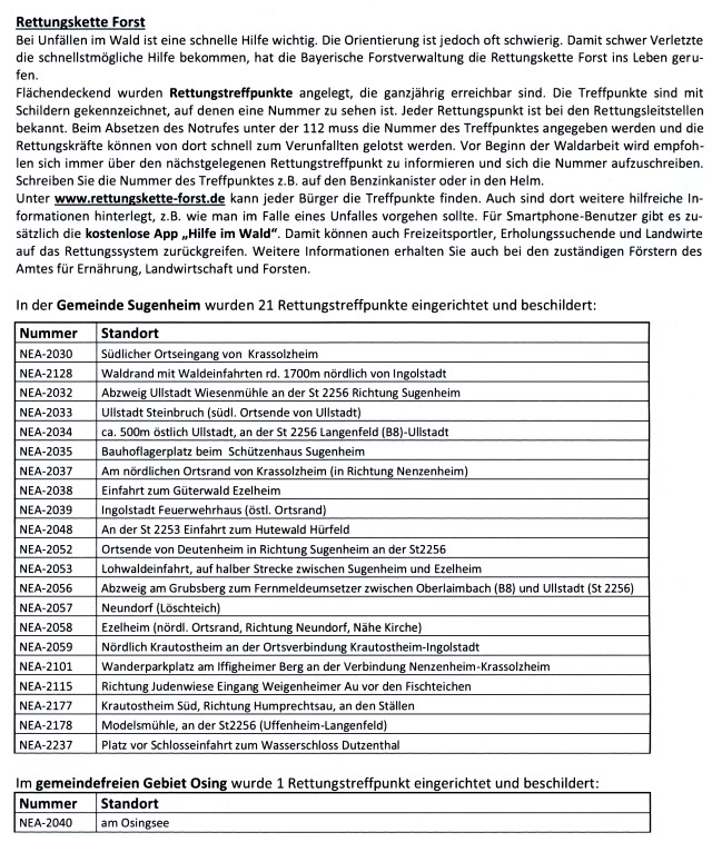 Rettungstreffpunkte Gemeinde Sugenheim